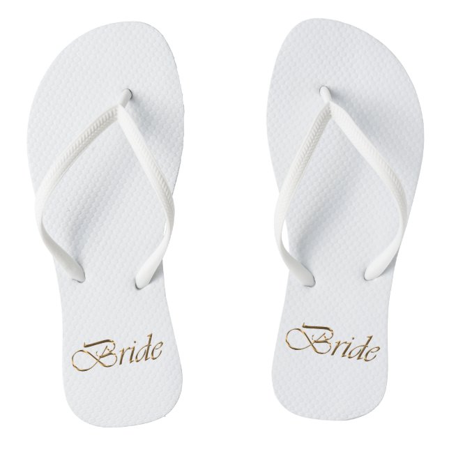 Flansch, Gold Script Elegant White Wedding Flip Flops (Fußbett)
