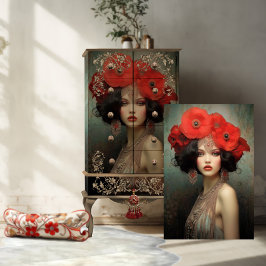 Flapper Beauty der 20er Jahre, Poppies Portrait Ar Seidenpapier