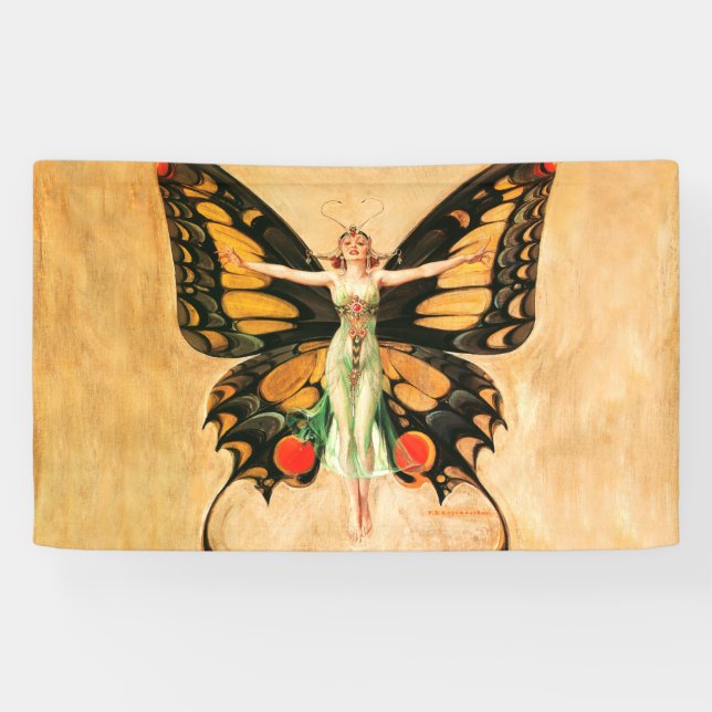 Flapper Butterfly Flying Frauan Illustration Banner (Horizontal)
