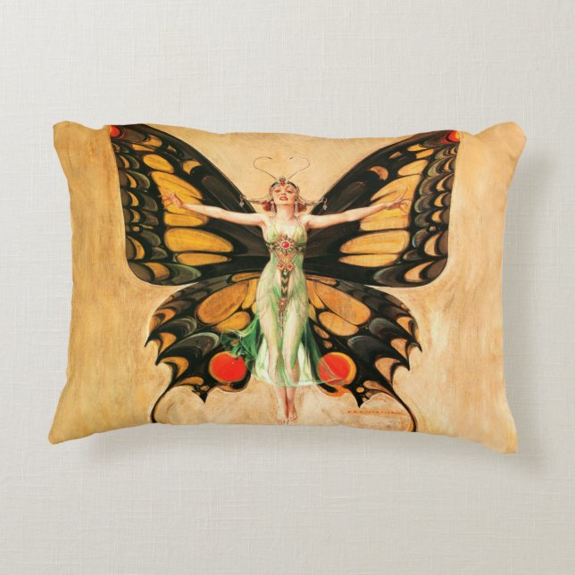 Flapper Butterfly Flying Frauan Illustration Dekokissen (Rückseite)