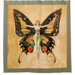 Flapper Butterfly Flying Frauan Illustration Duschvorhang