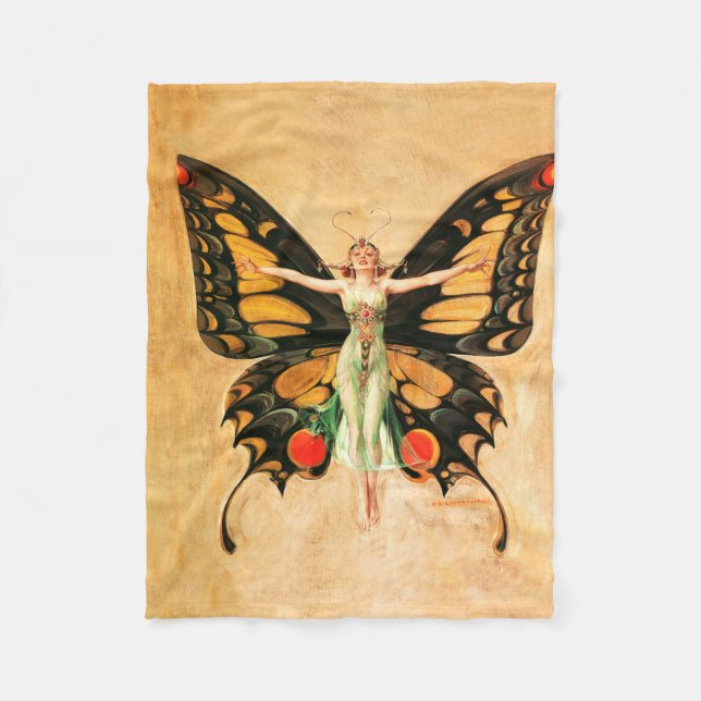 Flapper Butterfly Flying Frauan Illustration Fleecedecke (Vorderseite)