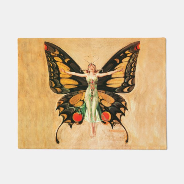 Flapper Butterfly Flying Frauan Illustration Fußmatte (Vorderseite)