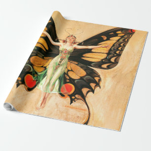 Flapper Butterfly Flying Frauan Illustration Geschenkpapier
