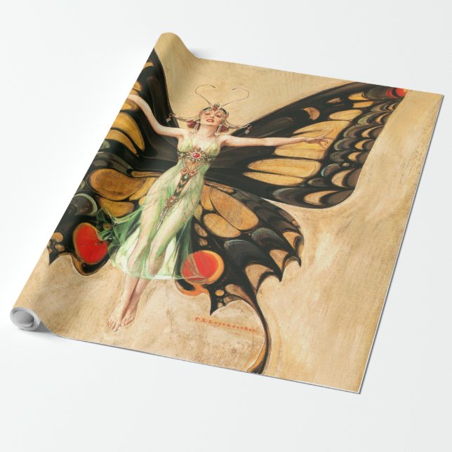 Flapper Butterfly Flying Frauan Illustration Geschenkpapier (Ungerollt)