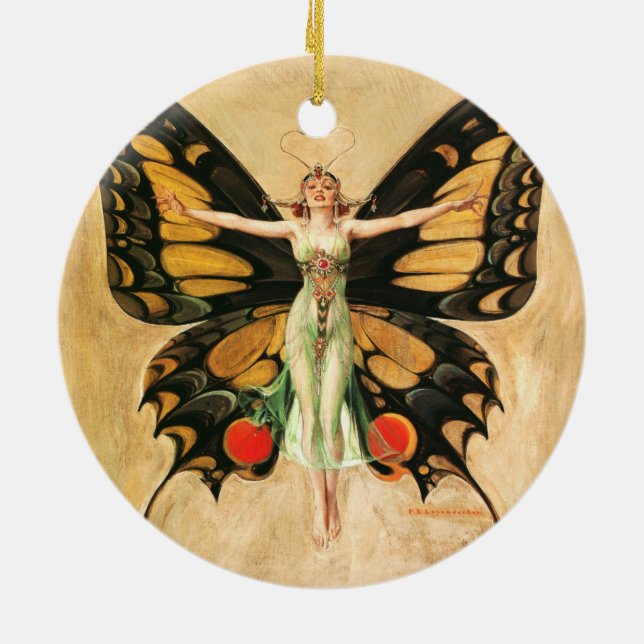 Flapper Butterfly Flying Frauan Illustration Keramik Ornament (Hinten)