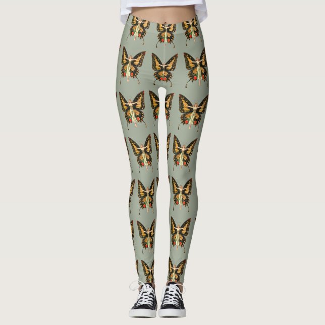 Flapper Butterfly Flying Frauan Illustration Leggings (Vorderseite)