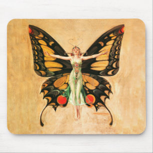 Flapper Butterfly Flying Frauan Illustration Mousepad
