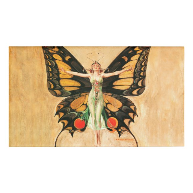 Flapper Butterfly Flying Frauan Illustration Namenschild (Vorderseite)