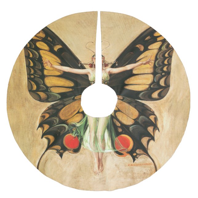 Flapper Butterfly Flying Frauan Illustration Polyester Weihnachtsbaumdecke (Vorderseite)
