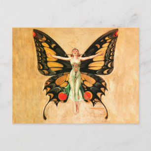 Flapper Butterfly Flying Frauan Illustration Postkarte