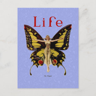 Flapper Butterfly Flying Frauan Illustration Postkarte