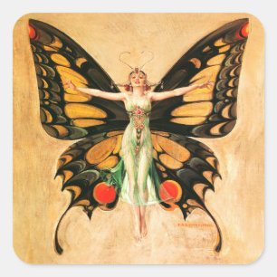 Flapper Butterfly Flying Frauan Illustration Quadratischer Aufkleber
