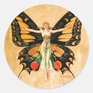 Flapper Butterfly Flying Frauan Illustration Runder Aufkleber