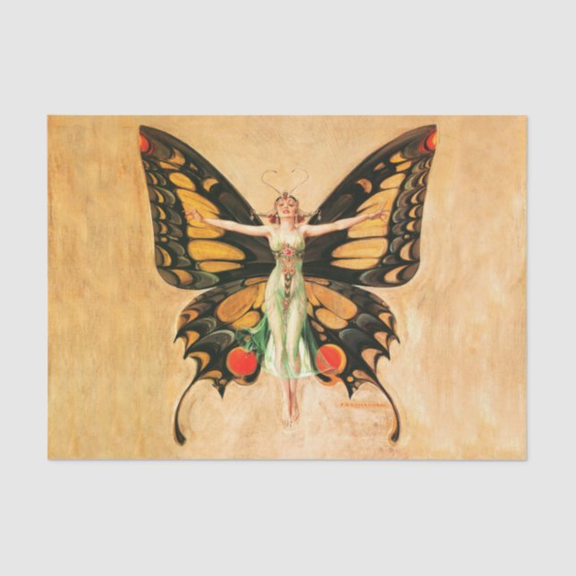 Flapper Butterfly Flying Frauan Illustration Seidenpapier (Vorderseite)