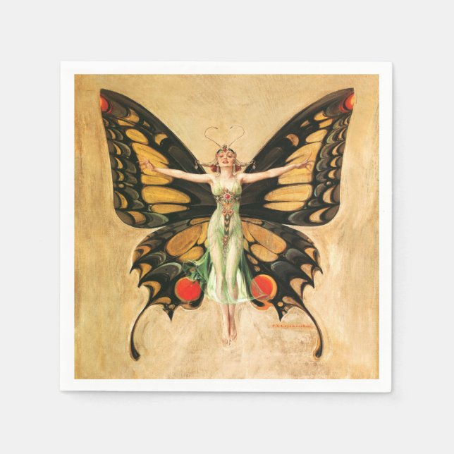 Flapper Butterfly Flying Frauan Illustration Serviette (Vorderseite)