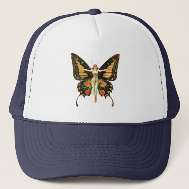 Flapper Butterfly Flying Frauan Illustration Truckerkappe (Vorderseite)