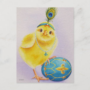 Flapper Chick No. 1 und Easter Egg Wasserfarbe Kun Postkarte