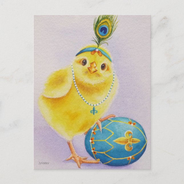 Flapper Chick No. 1 und Easter Egg Wasserfarbe Kun Postkarte (Vorderseite)