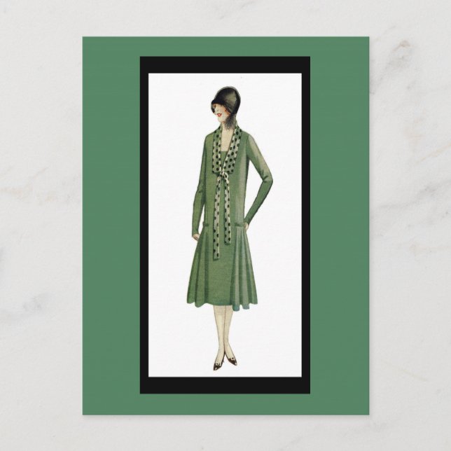 Flapper der 1920er Jahre in der grünen Postkarte (Vorderseite)