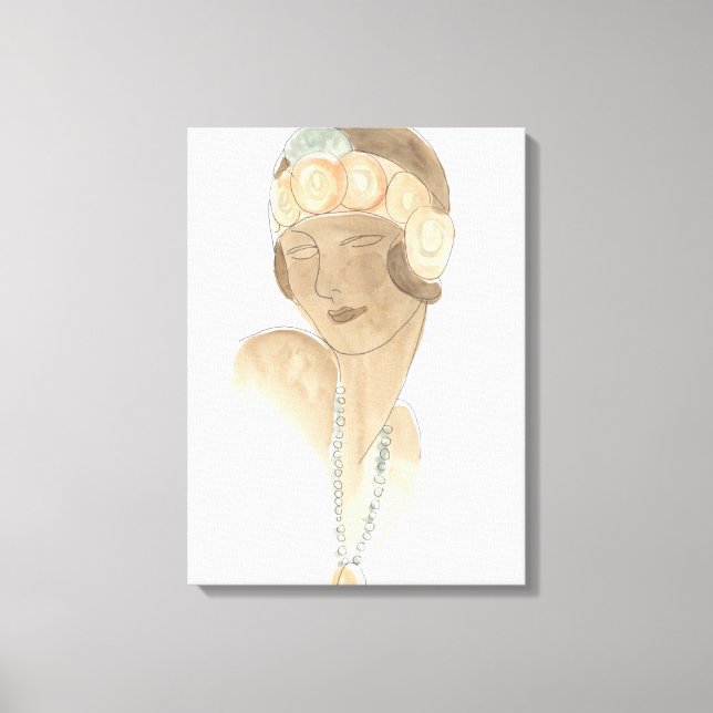 Flapper Fashion Sketch - Frau mit Haarteil Leinwanddruck (Vorderseite)