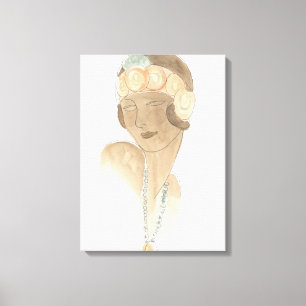 Flapper Fashion Sketch - Frau mit Haarteil Leinwanddruck