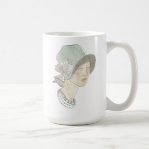 Flapper Fashion Sketch - Frau mit Hut Kaffeetasse