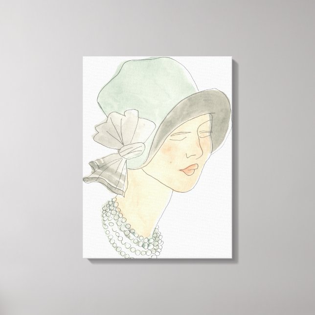 Flapper Fashion Sketch - Frau mit Hut Leinwanddruck (Vorderseite)