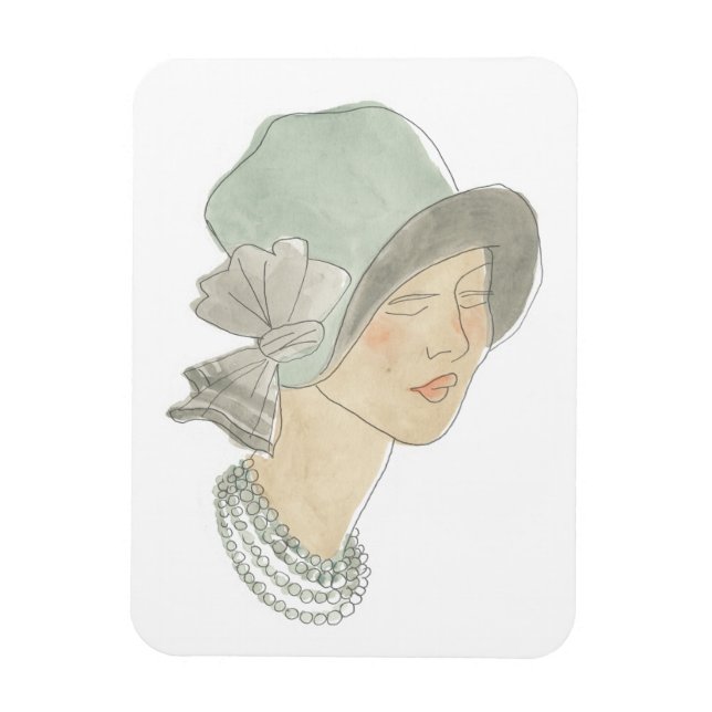 Flapper Fashion Sketch - Frau mit Hut Magnet (Vertikal)
