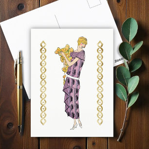 Flapper-Frau mit Blume, Postkarte