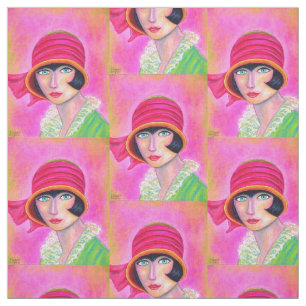 Flapper-Girl aus den 1920er Jahren mit rotem Cloch Stoff