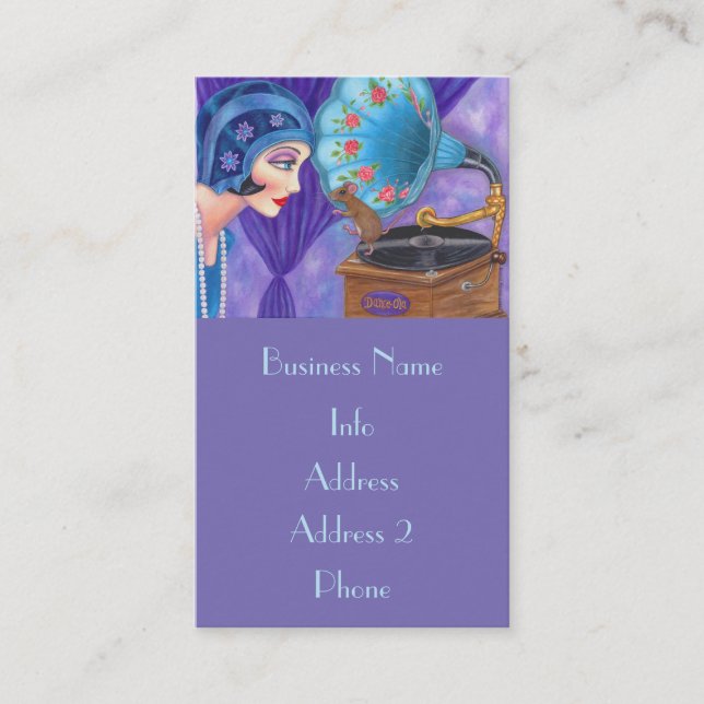 Flapper Girl Roaring 20ties Maus Gramophon Visitenkarte (Vorderseite)