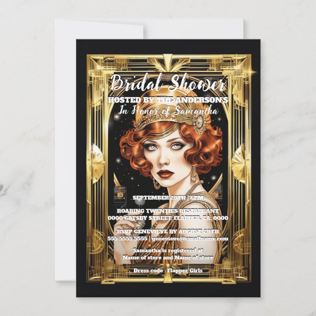 Flapper Girl spricht einfach 1920er formale Kostüm Einladung (Vorderseite)