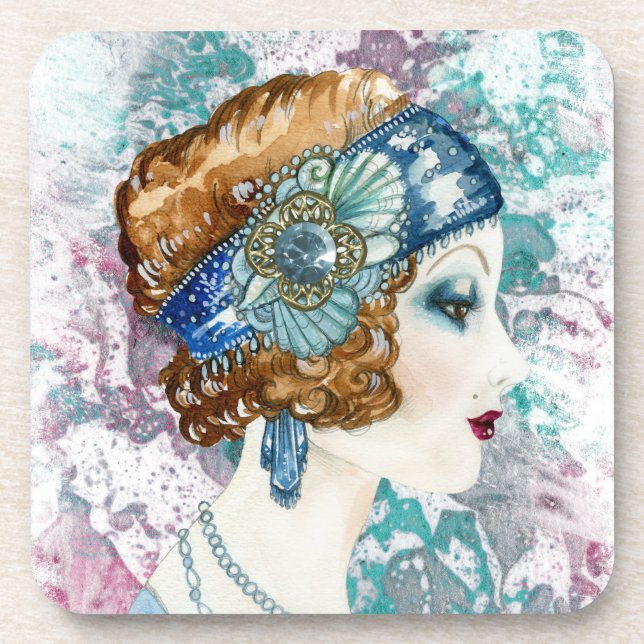 Flapper Girl Untersetzer Set der 1920er Jahre (Vorderseite)