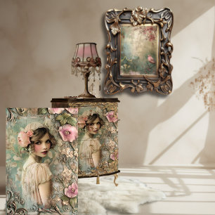 Flapper Girl Vintage Nouveau Porträt Kunst Seidenpapier