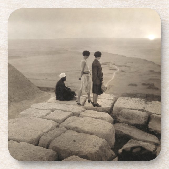 Flapper Girls Sunrise Khufu Pyramid, Ägypten 1920 Getränkeuntersetzer (Vorderseite)