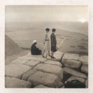 Flapper Girls Sunrise Khufu Pyramid, Ägypten 1920 Glasuntersetzer