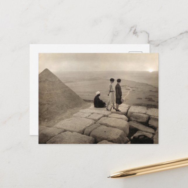 Flapper Girls Sunrise Khufu Pyramid, Ägypten 1920 Postkarte (Vorderseite/Rückseite Beispiel)