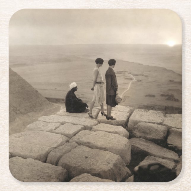 Flapper Girls Sunrise Khufu Pyramid, Ägypten 1920 Rechteckiger Pappuntersetzer (Vorderseite)