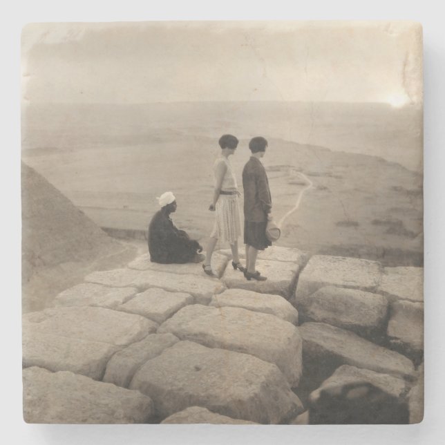 Flapper Girls Sunrise Khufu Pyramid, Ägypten 1920 Steinuntersetzer (Vorderseite)