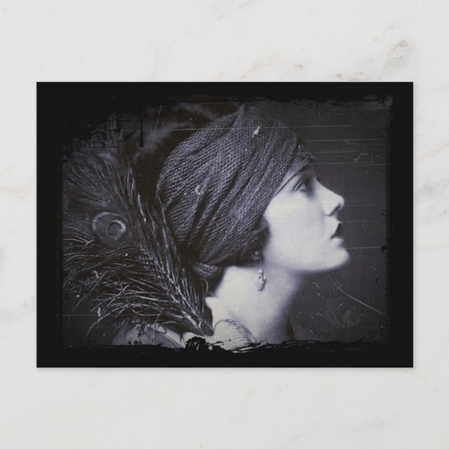 Flapper in einem Feathered Turban Postkarte (Vorderseite)
