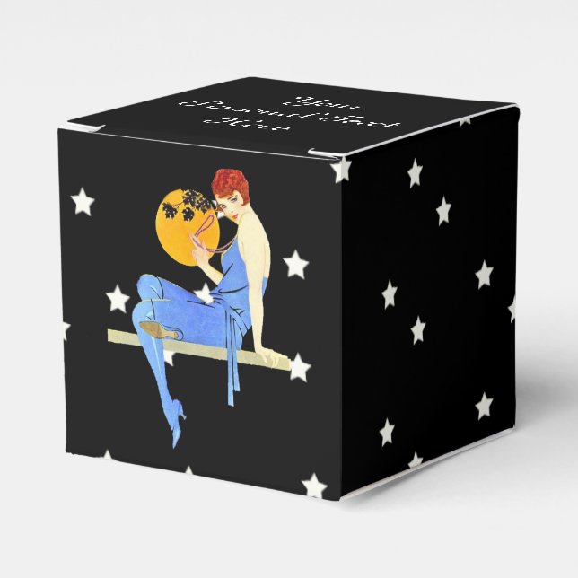 Flapper Lady Red Hair Blue Dress on Shelter Moon Geschenkschachtel (Vorderseite)