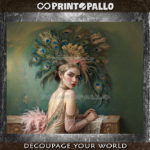 Flapper Mädchen 1920 mit riesigem Pfauenfederhut