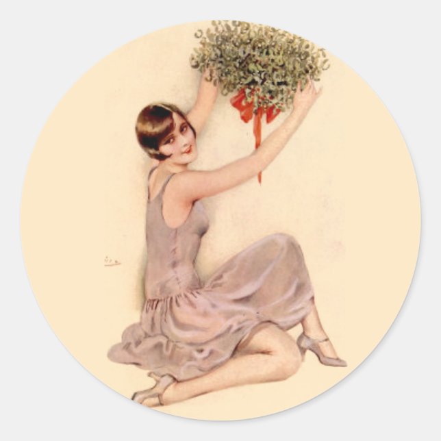 Flapper mit Mistelzweig    Runder Aufkleber (Vorderseite)