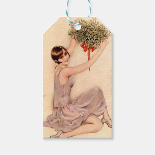Flapper mit Mistletoe Geschenkanhänger (Vorderseite)