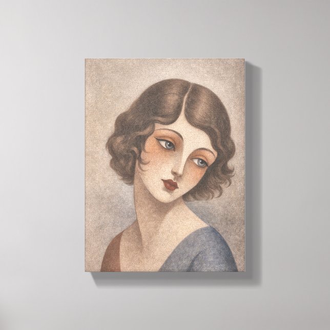 Flapper Schüchternes Mädchen in Pastellfarben Leinwanddruck (Vorderseite)