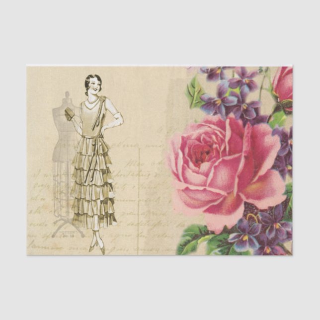Flapper Seamstress mit Blume Seidenpapier (Vorderseite)
