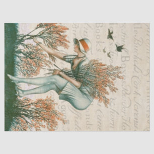 Flapper Stil Mädchen, Ansammlung Blume. Seidenpapier