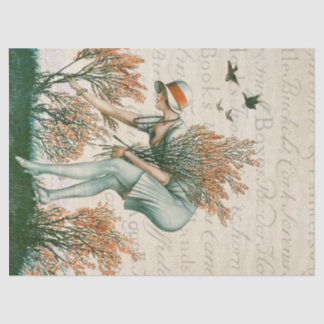 Flapper Stil Mädchen, Ansammlung Blume. Seidenpapier