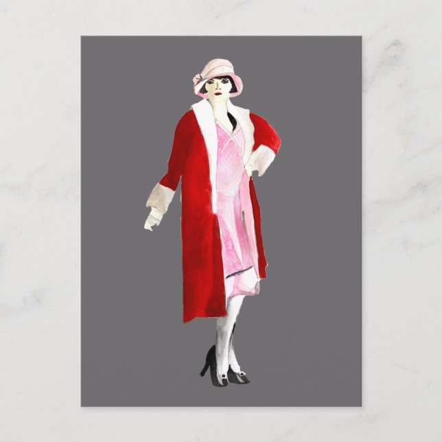 Flapper Vintage Fashion Dame rauscht zwanzig Postkarte (Vorderseite)
